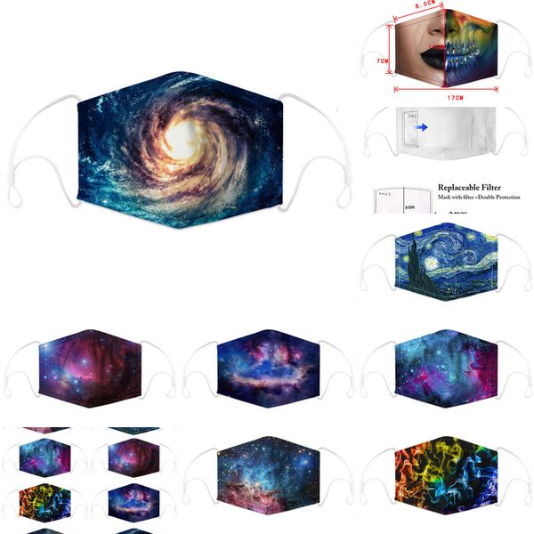 

with 2pcs replaceable pm2.5 filter reusable starry digital print cotton washable breathable dustproof masks anti sm o361f