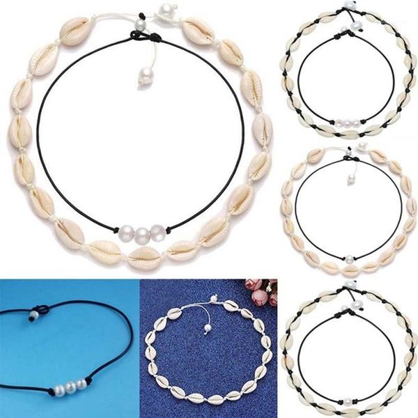 

women shell necklace tie choker natural boho jewelry choker chain necklace1, Golden;silver