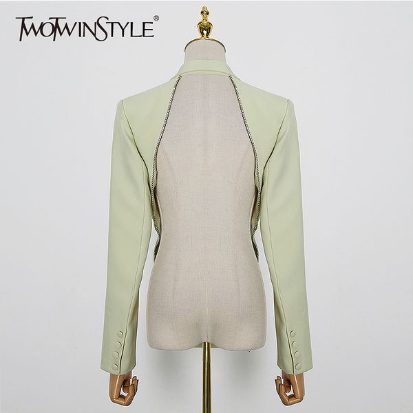 

twotwinstyle backless diamond blazer for women notched collar long sleeve side split coats female autumn fashion new 201114, White;black