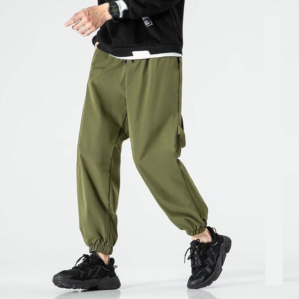 

2020 new arrival men harem pants japanese loose casual solid trousers reverse pocket ribbons hip hop joggers pant plus size1, Black