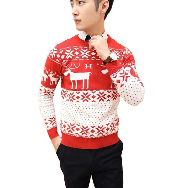 

fahion winter warm wool knitted mens ugly christmas deer sweater crewneck long sleeve reindeer pullover knitwear, White;black