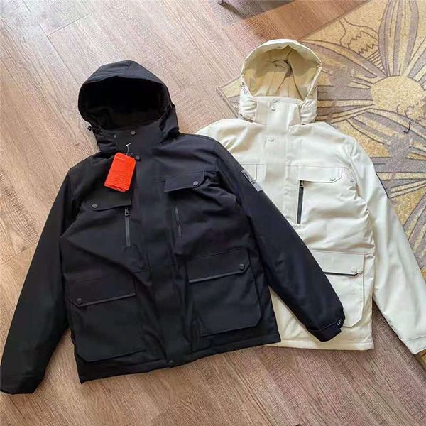 

hooded mutipockets design men's fashion waterproof letter embroidery sport style oversize winter jacket beige black size xl-6xl, Black;brown