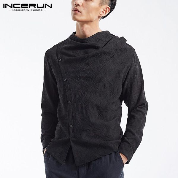 

incerun solid color cotton men shirt long sleeve button casual high street men fashion shirts camisa masculina1, White;black
