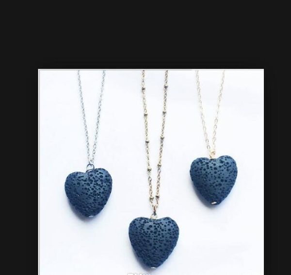 

necklace aromatherapy essential oil diffuser necklaces women black lava sterling silver pendant jewelry heart lava-rock bead long volcano