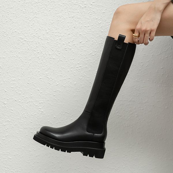 

женская зимняя теплая длинные езда сапоги качества натуральная кожа высокие каблуки ночной клуб обувь женщина новых женщин колено высокие бо, Black