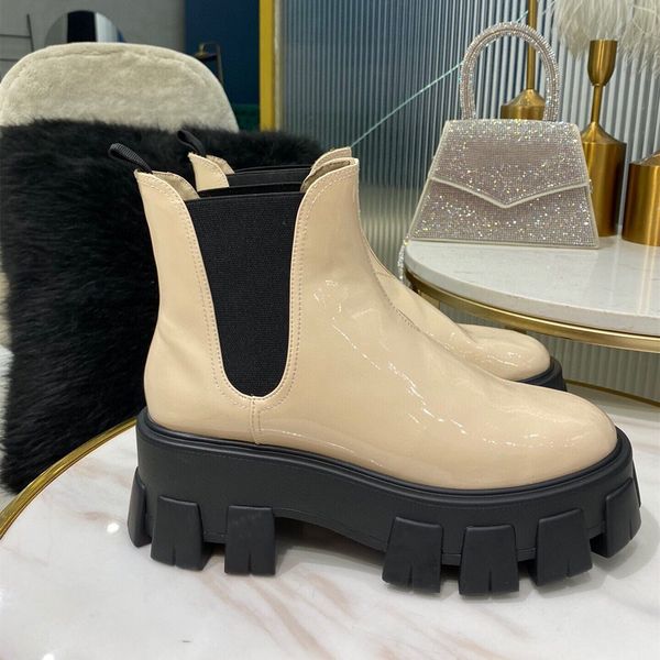 

new genuine leather thick sole chelsea boots women designer casual black ankle boots chunky heel platform shoes female motorcycle boots