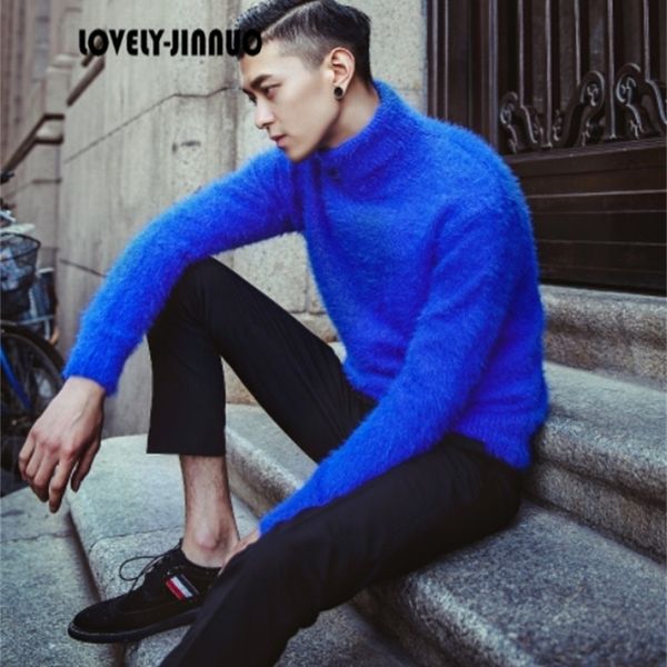 

winter new trend plush mink cashmere turtleneck sweater mens korean metrosexual turtleneck sweater warm backing jn369 201022, White;black