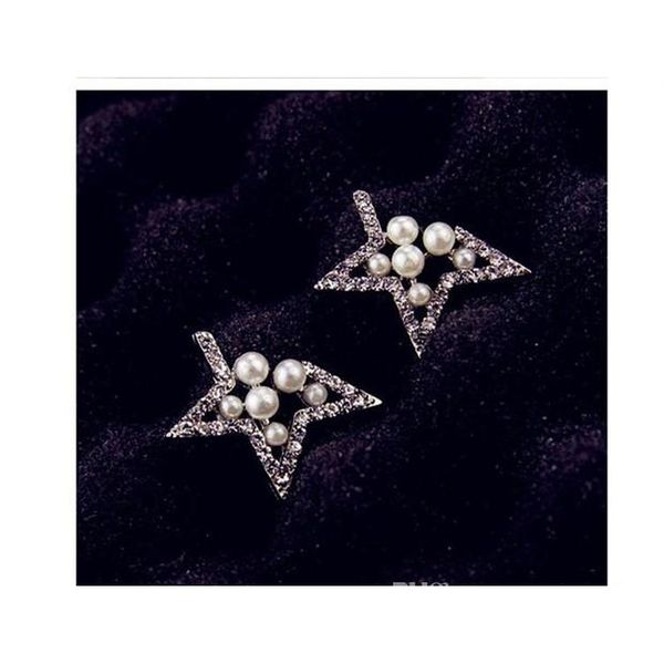 

ladies pearl diamonds hollowed out five-pointed star earrings earrings whole sqcers homes2007, Golden;silver