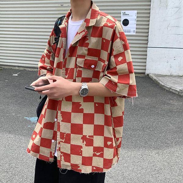 

2020 summer men's loose short-sleeved hawaiian shirt streetwear french cuff mens clothes fashion shirts camisa masculina -2xl1, White;black