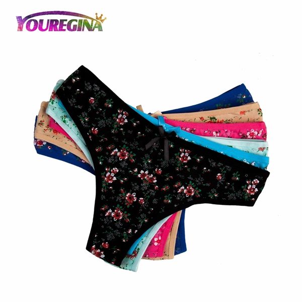 YOUREGINA Donne Sexy Perizoma Perizoma Intimo Mutandine di cotone Fiore carino Stampa floreale Ladies Lingerie per le donne 6 pz / lotto LJ200822