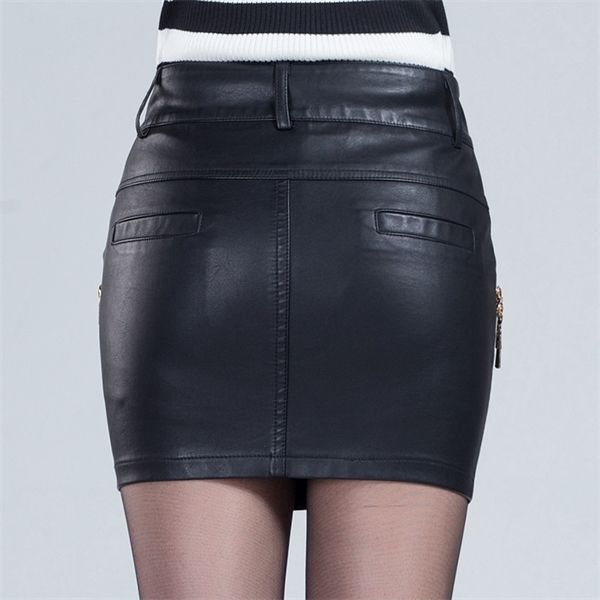 

new large size skirt thin bag hip small package pu leather skirt dq266 q1217, Black