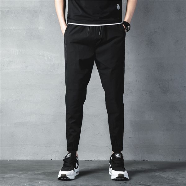 

men's spring autumn korean fashion sports knitted pants, loose and casual, versatile work clothes, cropped pants, Black