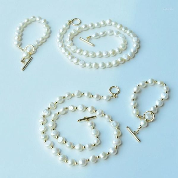 

chokers londany natural freshwater pearl necklace golden round beads stitching detachable dual bracelet long ot buckle1, Golden;silver