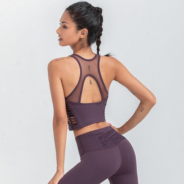 

gym clothing back hollow out mesh spliced yoga bra women push up fitness sports underwear running workout female sportswear, White;black