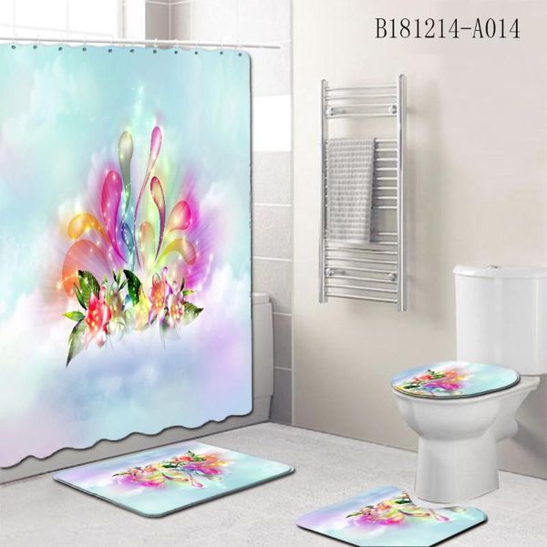 

shower curtains 4pcs/set floral butterfly curtain bath mat toilet pad set non-slip bathroom decor carpet waterproof