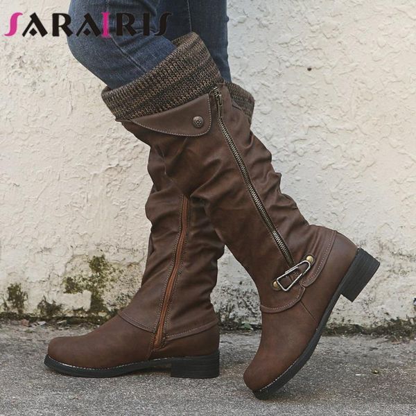 

sarairis new dropship wholesale winter shoes boots women large size 43 cosy for walk chunky heels knitting riding boot female1, Black