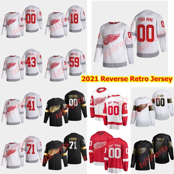 

detroit red wings 2021 reverse retro hockey jersey 51 valtteri filppula luke glendening darren helm taro hirose frans nielsen custom stitche, Black;red