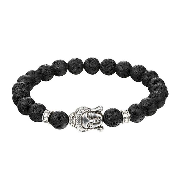 

link, chain jaafar brand natural stone men's handmade elastic band buddha head beads bracelets & bangles jewelry accessories men, Black