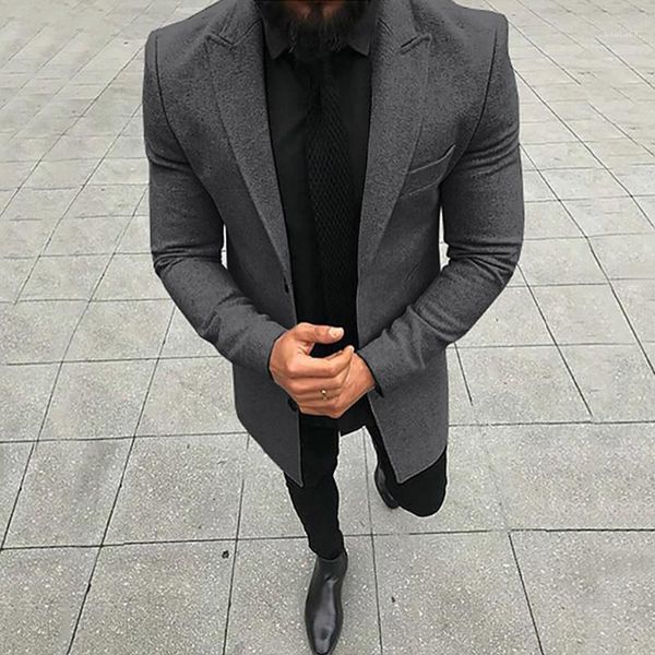 

plus size suit jacket trench coat mens fashion solid winter slim button long sleeve man casual office turn down1, White;black