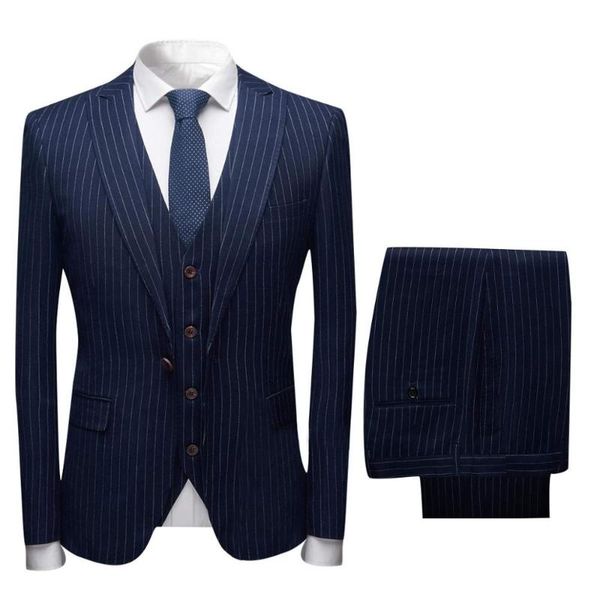 

men's suits & blazers men 3 pieces business groom navy/red/green pinstriped tuxedos for formal wedding suit (blazer+pants+vest), White;black