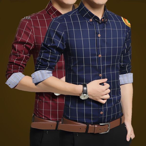 

busoness shirts men casual slim cotton plaid men's long-sleeved shirt fashion cardigans man clothing ing, White;black
