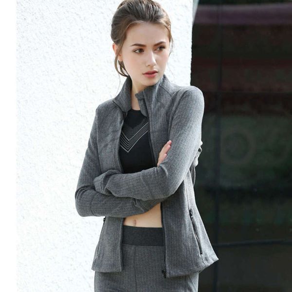 

clothing autumn and winter new yoga running fitness nylon quick drying zipper cardigan jacket women, Gray