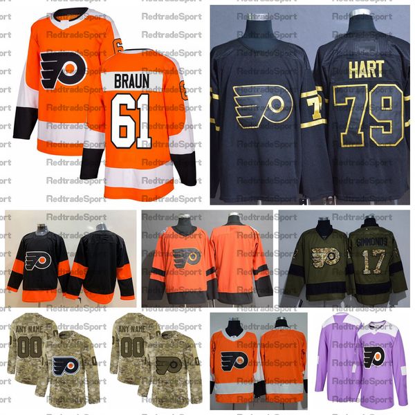 

2021 customize #61 justin braun philadelphia flyers jerseys golden edition camo veterans day fights cancer custom stitched hockey jerseys, Black;red