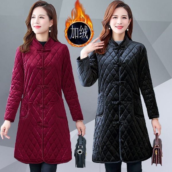 

2021 New and Female Winter Velvet Retro-weighted Tang Cotton Quilted Mother's Fur Coat SMCN, Black