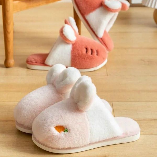 

slippers apanzu women winter indoor cartoon shoes soft warm house bedroom fur couples slides, Black