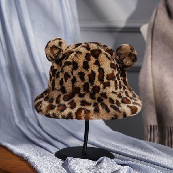 

Winter Fur Plush Bear Ear Fishman Hat For Women Cute Thicken Velvet Soft Warm Basin Caps Outdoor Black Female Gorros, Blue;gray