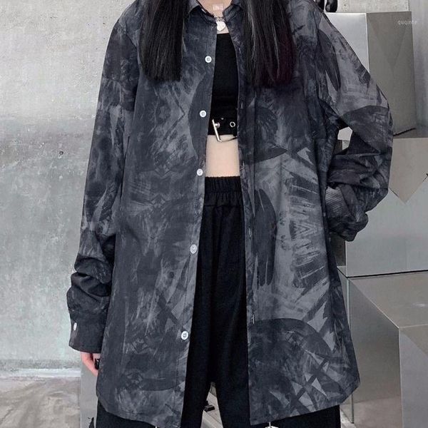 

deeptown vintage shirts women autumn winter korean style blouse women fashion 2020 streetwear tie dye print plus size shirt1, White