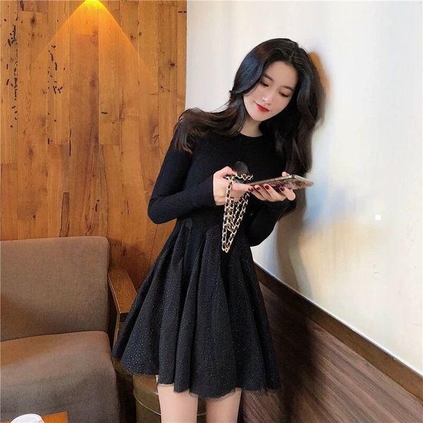 

new 2021 spring female short around her neck fine dress sweater knitted y242 f2pr baqn, Black;gray