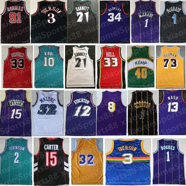 

stitched all retro basketball jerseys carter mcgrady penny hakeem stockton 32 karl malone 33 hill ason west allen iverson mike bibby kevin g, Black;red