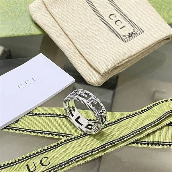 

925 silver antique craft hollow square ring couple pair