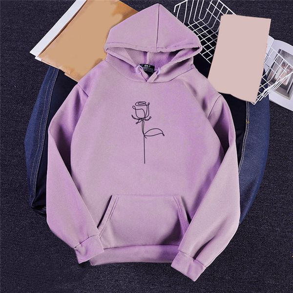 

womens flower printed hoodies loose autumn casual korean style long sleeve with hoodie sweatshirts fleece sport pullovers pocket, Black