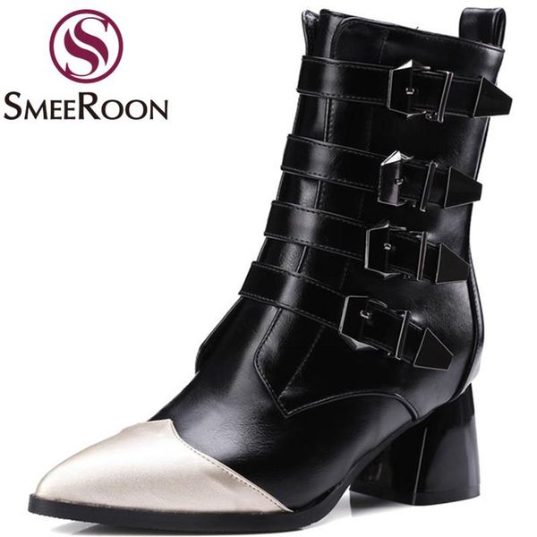 

boots smeeroon fashion pointed toe for women zipper women's buckle ankle winter womens party shoes, Black