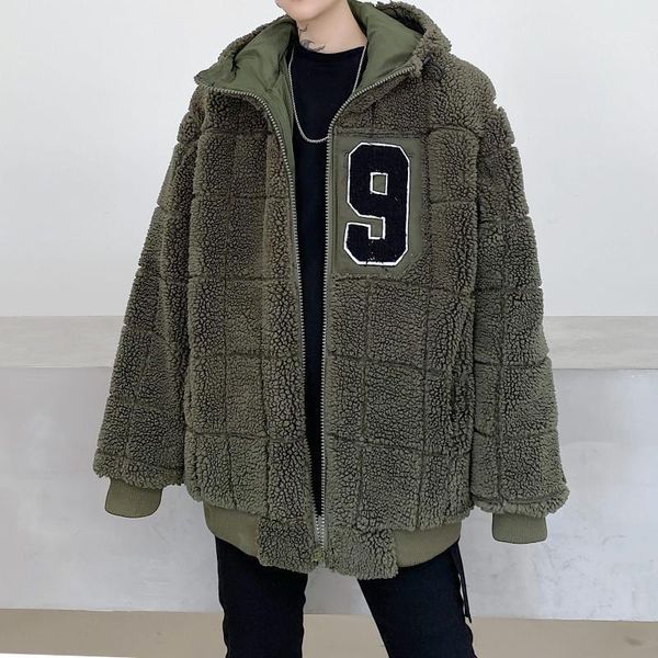 

winter lamb wool hooded jacket men thickened clothes trendy casual coat thick warm jacket men trench coat manteau homme hiver1, Black