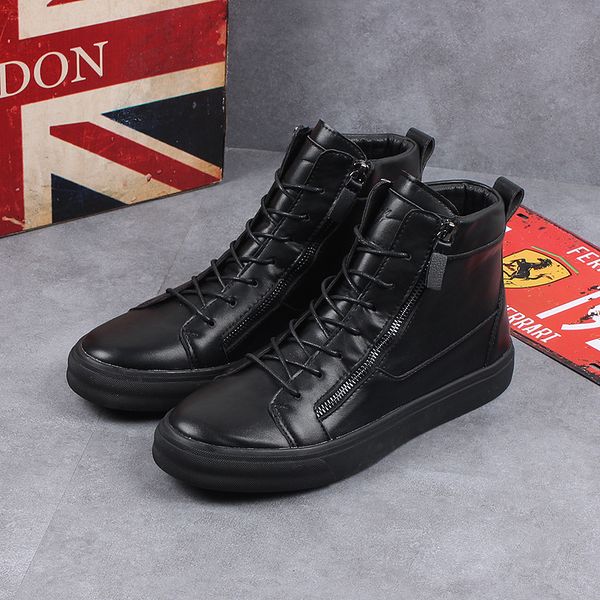 

designer korean genuine leather flats black platform shoes white ankle cowboy male zapatos boots zc67