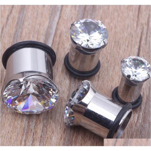 

fashion body jewelry stainless steel zircon ear flesh tunnel mix 6-12mm 32pcs/lot ear gauges stretcher expand jllcfh home003, Silver