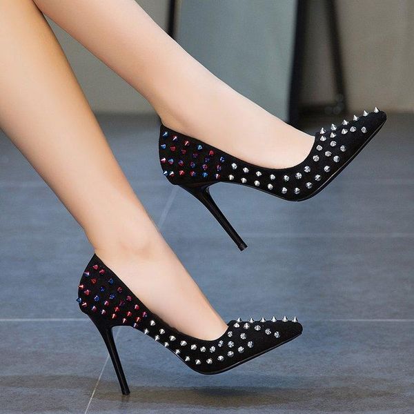 

slip on african woman shoe high heels pointed toe 2021 all-match lace-up pump shallow mouth slip-on burgundy spikes latest, Black