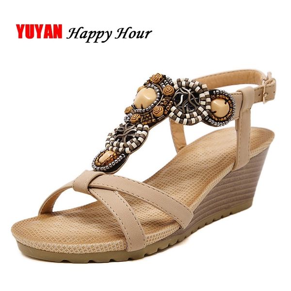 

2019 bohemia style high heel sandals for women summer shoes womens high heel sandals fashion beach wedge 6cm heels a127 #7s7d, Black