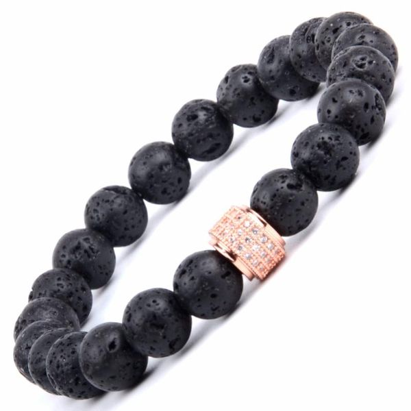 

fashion tube charm bracelets bangels for women boho natural stone black lava beads bangle men wristband jewelry pulsera hombres, Golden;silver