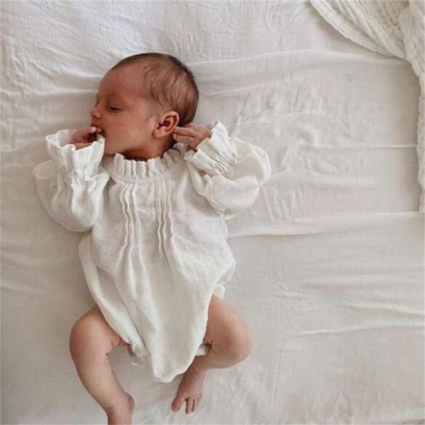 

autumn new baby boys girls long sleeve bodysuit cotton linen loose jumpsuit white kids clothes 0-24m 201216, Blue
