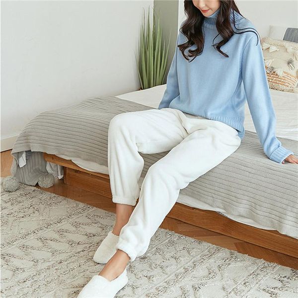 

xingqing pyjama trousers solid color elastic high waist pants homewear for fall winter harajuku pants sleepwear pantalon femme, Black;white