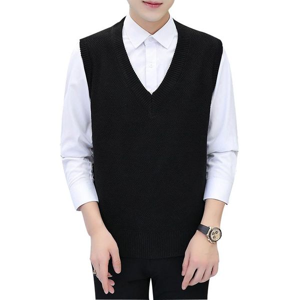 

autumn spring mens v-neck vest sleeveless sweater solid warm slim fit soft no yq clothing knitted casual male sweater pull homme, Black;white