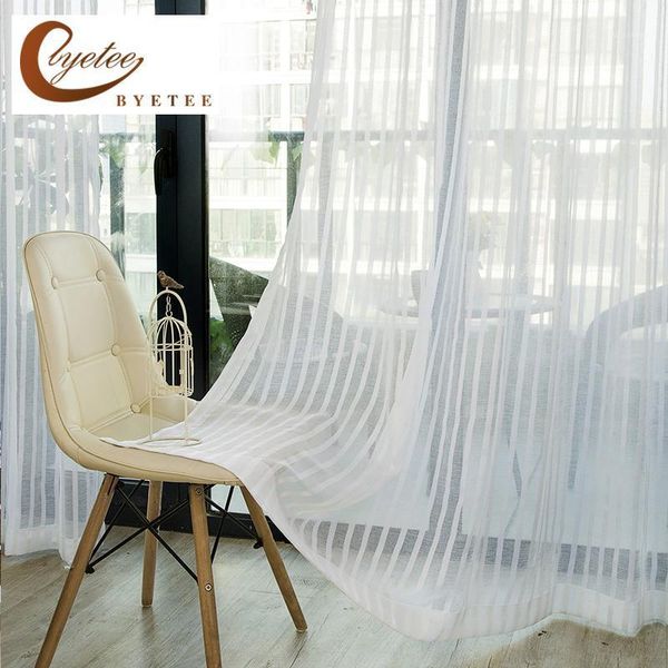 

curtain & drapes [byetee] window screen stripe gauze tulle kitchen sheer organza voile curtains striped for bedroom living room1