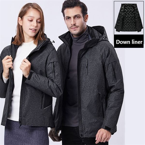 

8xl men women outdoor winter thick thermal 3in1 jacket waterproof windproof down liner coat climbing skiing hiking sports jacket q1207, Black;brown