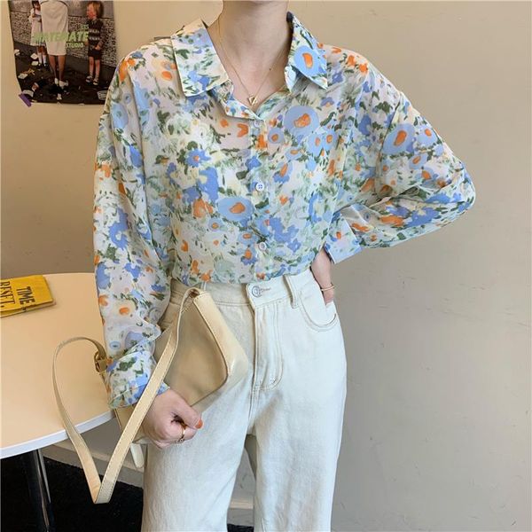

women's blouses & shirts coigarsam full sleeve shirt womens floral print loose women 8902, White