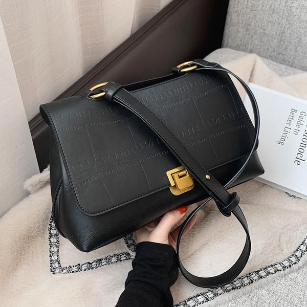 

vintage stone pattern shoulder bags for women simple large capacity female work satchel pu leather ladies messenger bags 2021
