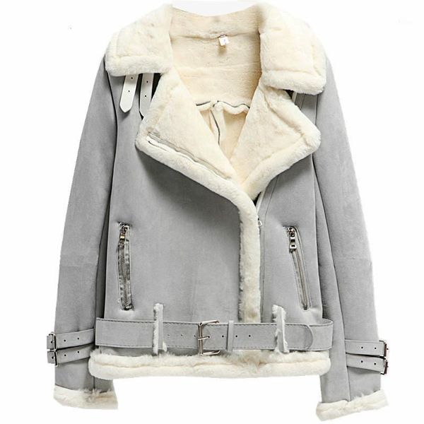 

winter suede jackets women lambs wool casual jackets thick warm faux pu suede jacket female oversized motorcycle coat female1, Black